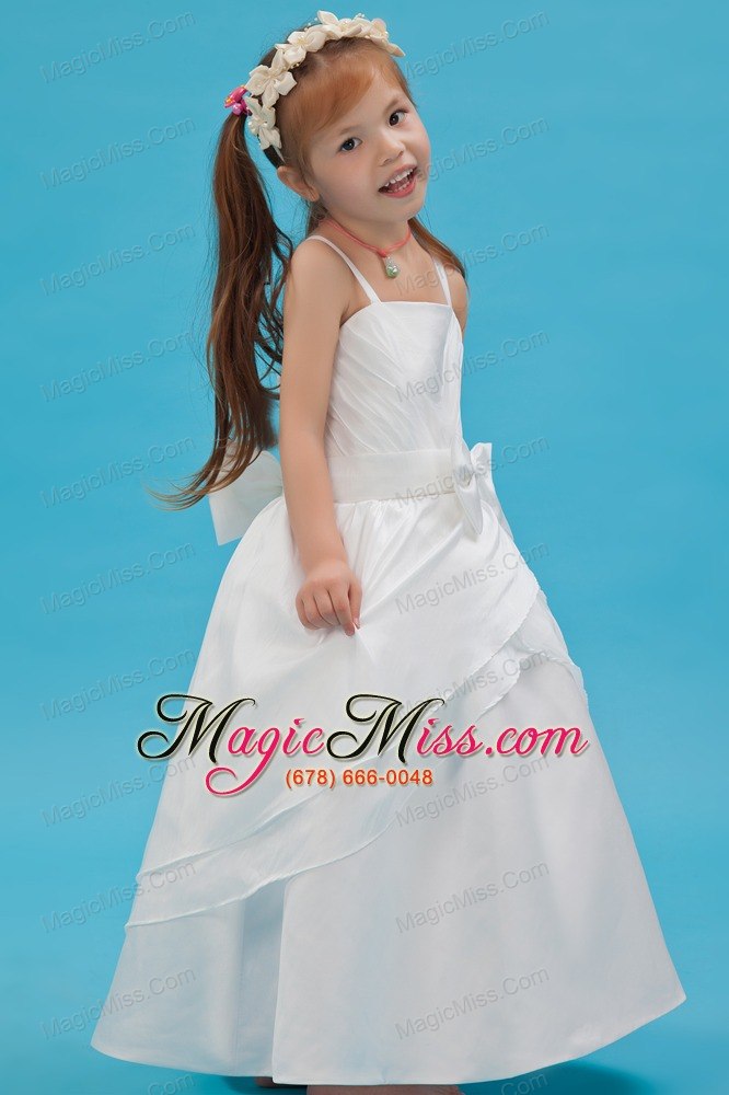 wholesale white a-line straps floor-length taffeta sash flower girl dress