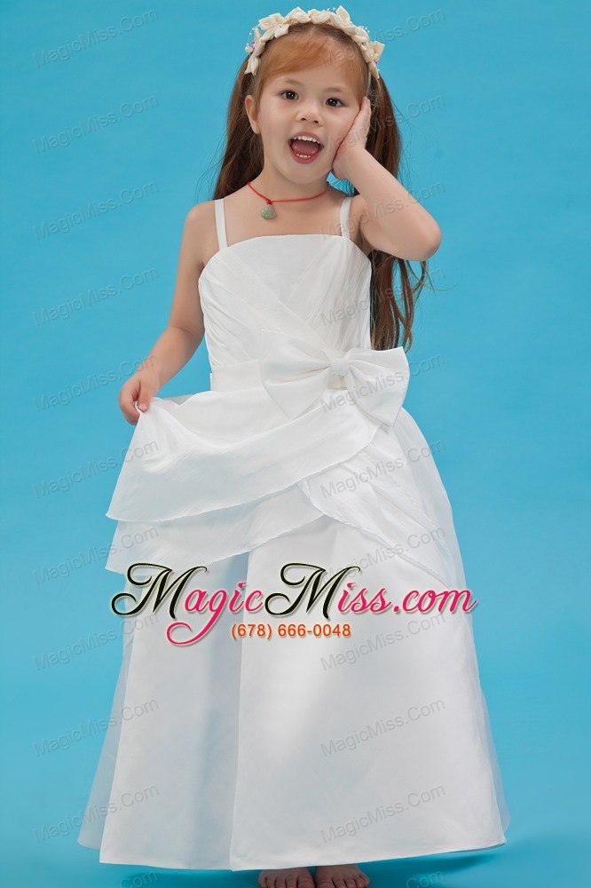 wholesale white a-line straps floor-length taffeta sash flower girl dress