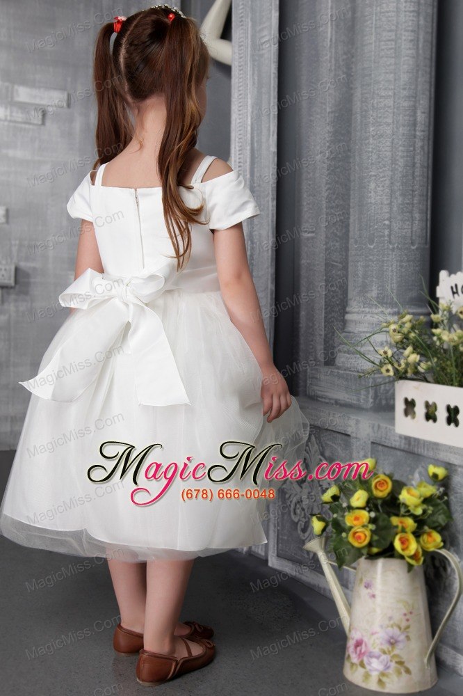 wholesale white a-line / princess square tea-length tulle hand made flowers flower girl dress