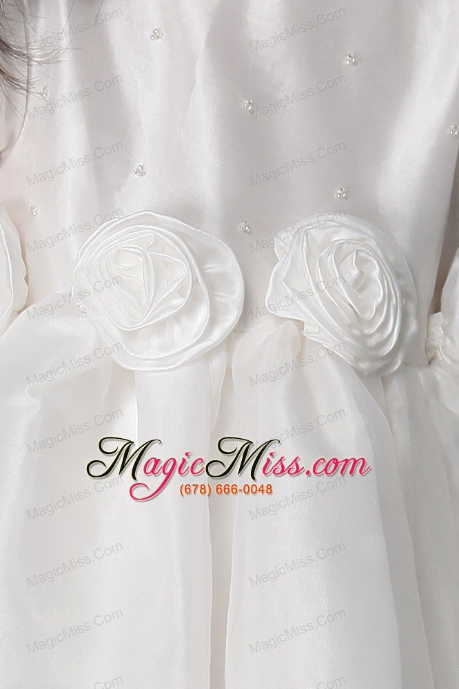 wholesale white a-line / princess scoop tea-length organza hand made flowers flower girl dress