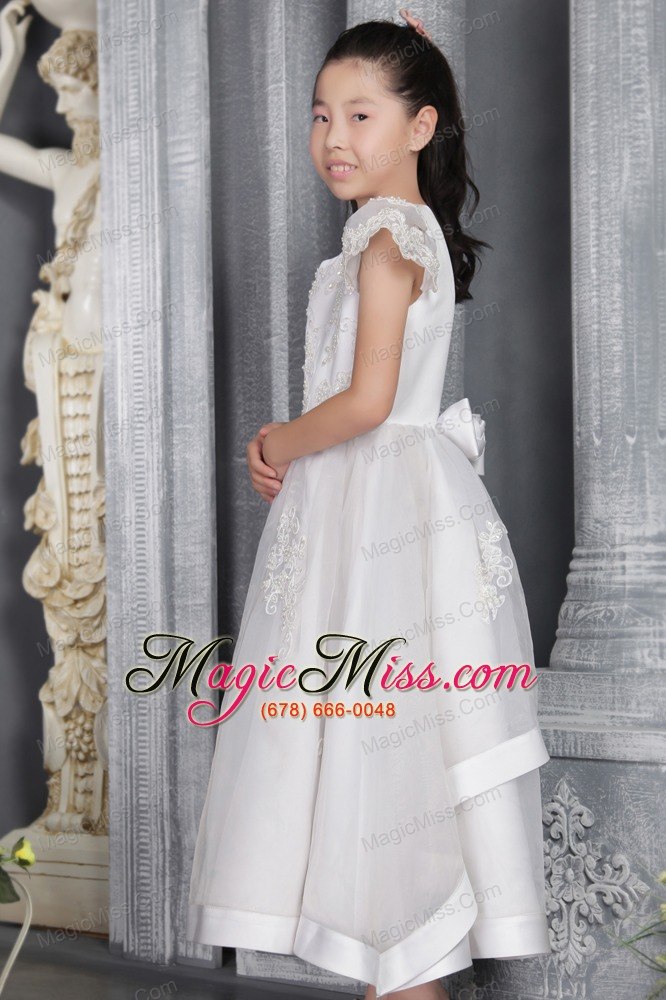 wholesale white a-line / princess scoop ankel-length organza lace flower girl dress