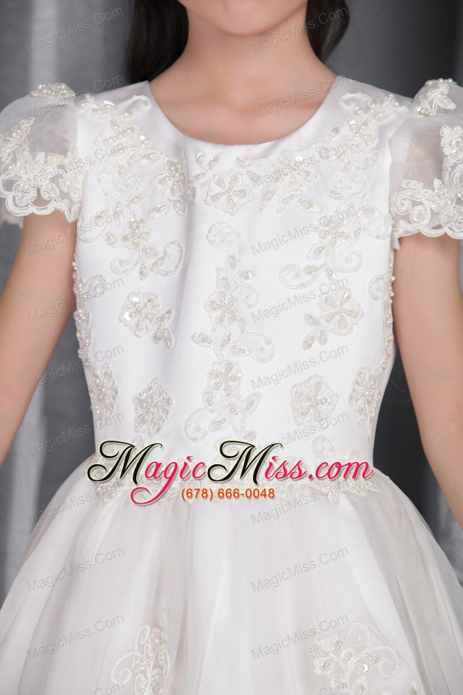 wholesale white a-line / princess scoop ankel-length organza lace flower girl dress