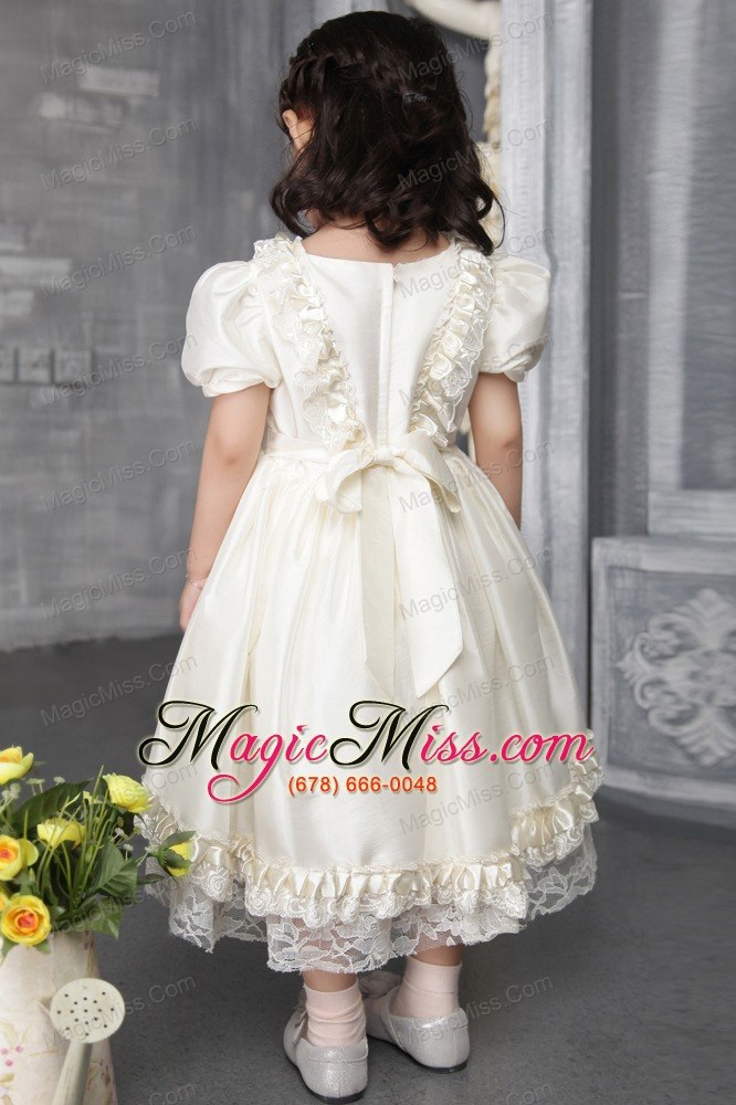 wholesale off white a-line / princess scoop tea-length taffeta beading flower girl dress