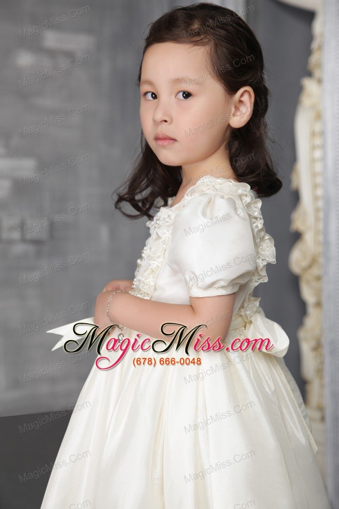 wholesale off white a-line / princess scoop tea-length taffeta beading flower girl dress