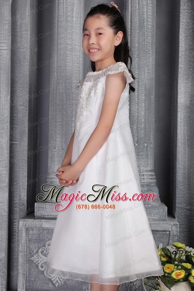 wholesale white a-line / princess bateau tea-length tulle lace flower girl dress