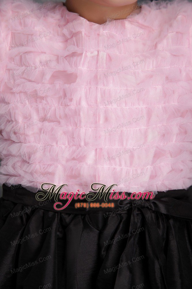 wholesale pink and black column / sheath scoop tea-length taffeta ruffes flower girl dress