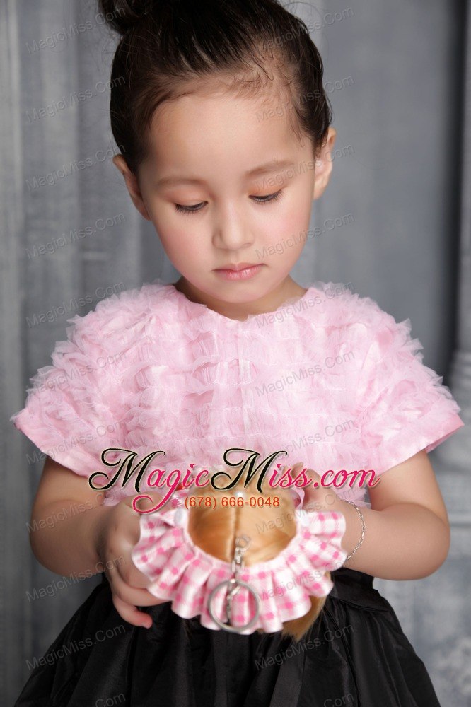 wholesale pink and black column / sheath scoop tea-length taffeta ruffes flower girl dress