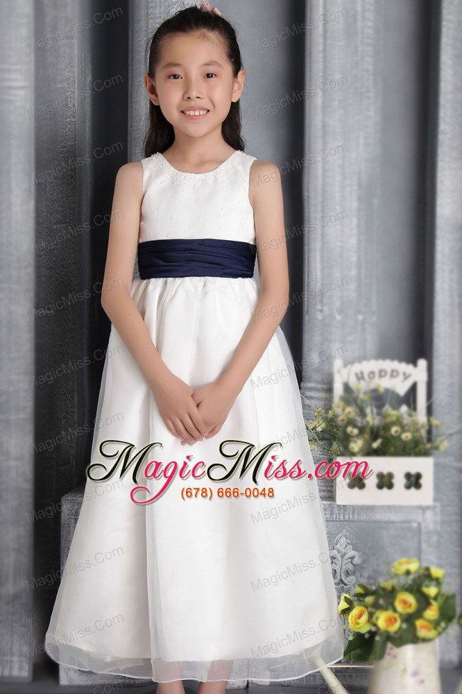 wholesale white column / sheath scoop ankle-length organza bow flower girl dress