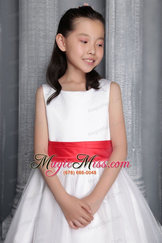 wholesale white a-line / princess scoop floor-length organza belt flower girl dress