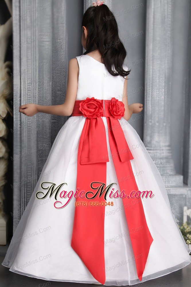 wholesale white a-line / princess scoop floor-length organza belt flower girl dress