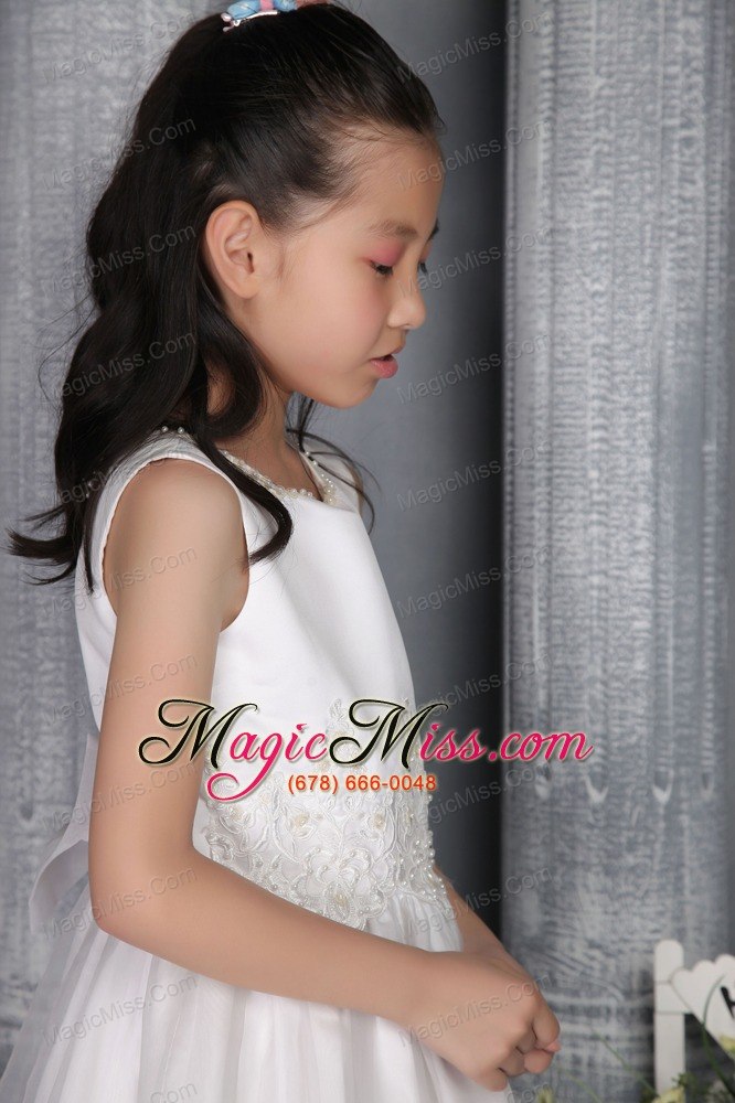 wholesale white a-line / princess scoop ankle-length organza appliques flower girl dress