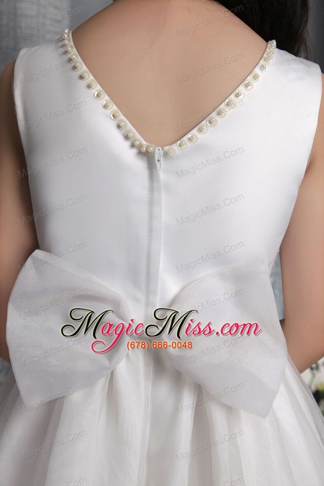 wholesale white a-line / princess scoop ankle-length organza appliques flower girl dress