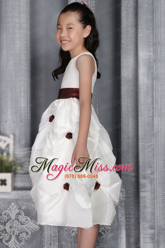 wholesale white a-line / princess scoop tea-length taffeta belt and appliques flower girl dress
