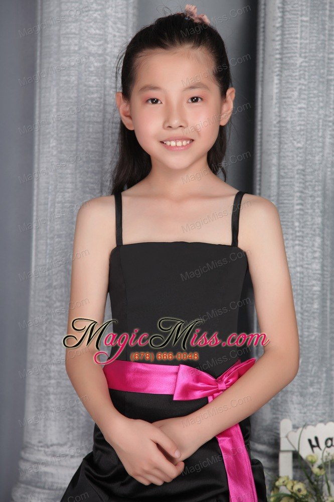 wholesale black a-line / princess straps floor-length satin belt flower girl dress