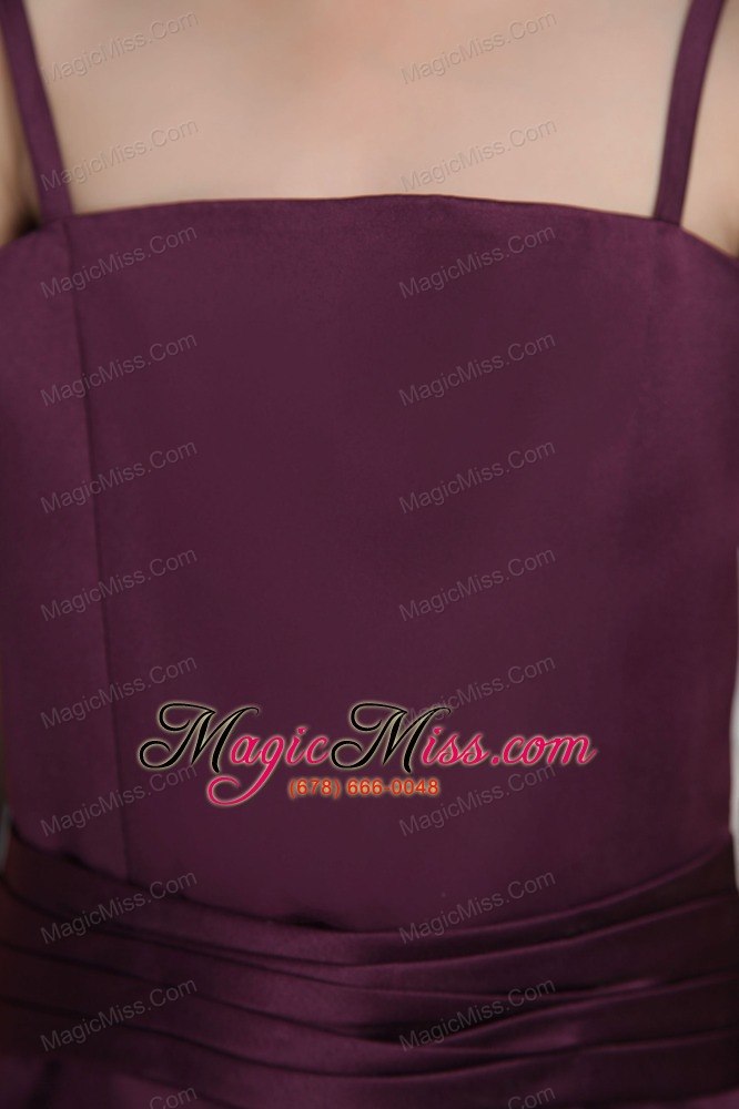 wholesale dark purple a-line straps brush train satin belt flower girl dress