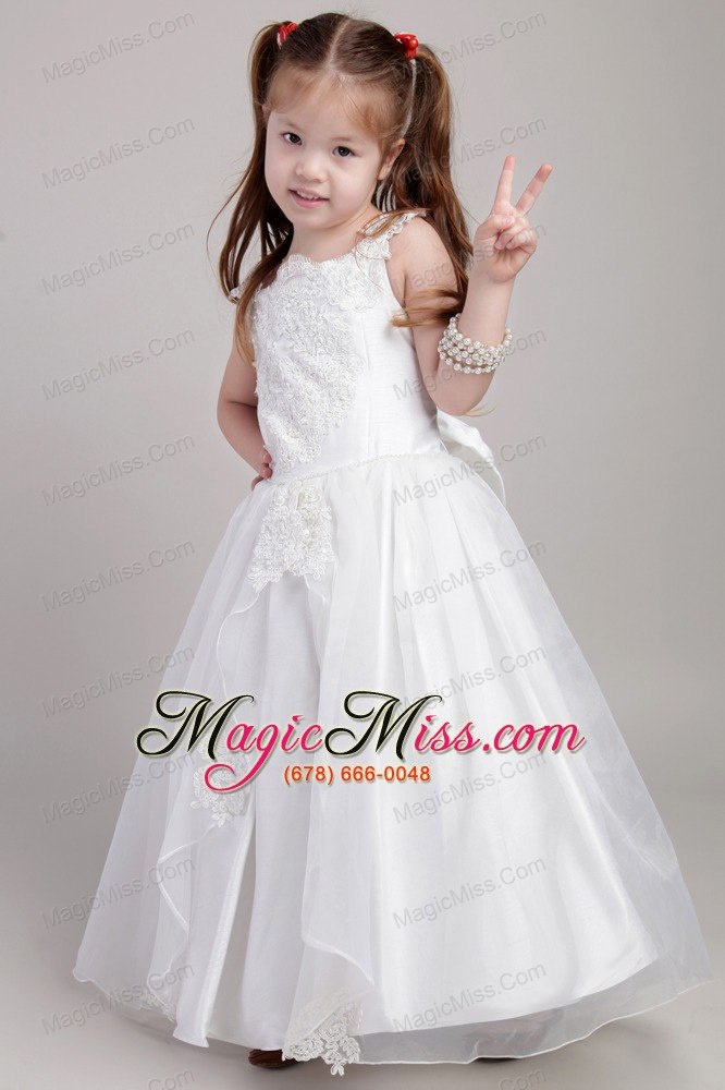 wholesale white a-line straps ankle-length taffeta and organza appliques flower girl dress