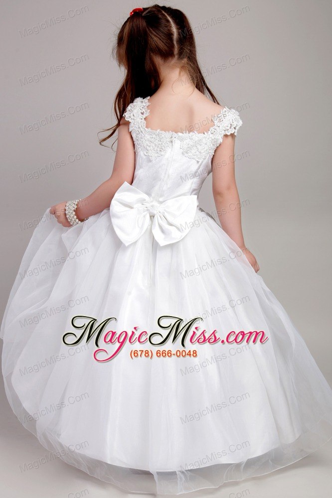 wholesale white a-line straps ankle-length taffeta and organza appliques flower girl dress