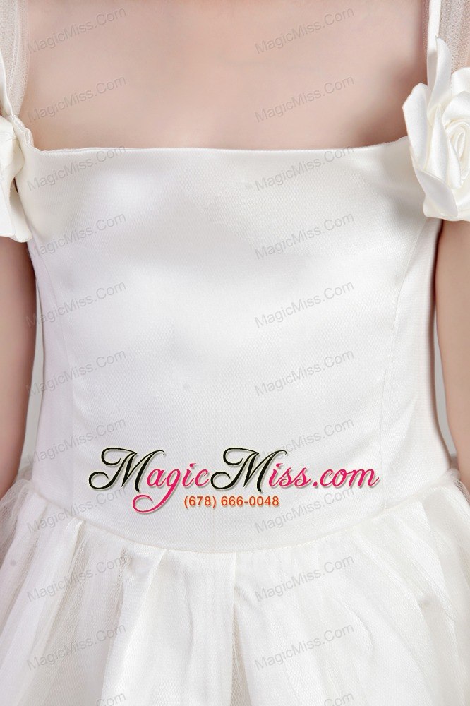 wholesale white a-line straps ankle-length taffeta and organza hand made flowers flower girl dress