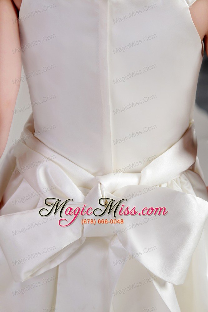 wholesale white a-line straps ankle-length taffeta bow flower girl dress