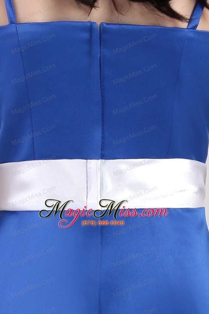 wholesale blue a-line straps ankle-length satin belt little girl dress