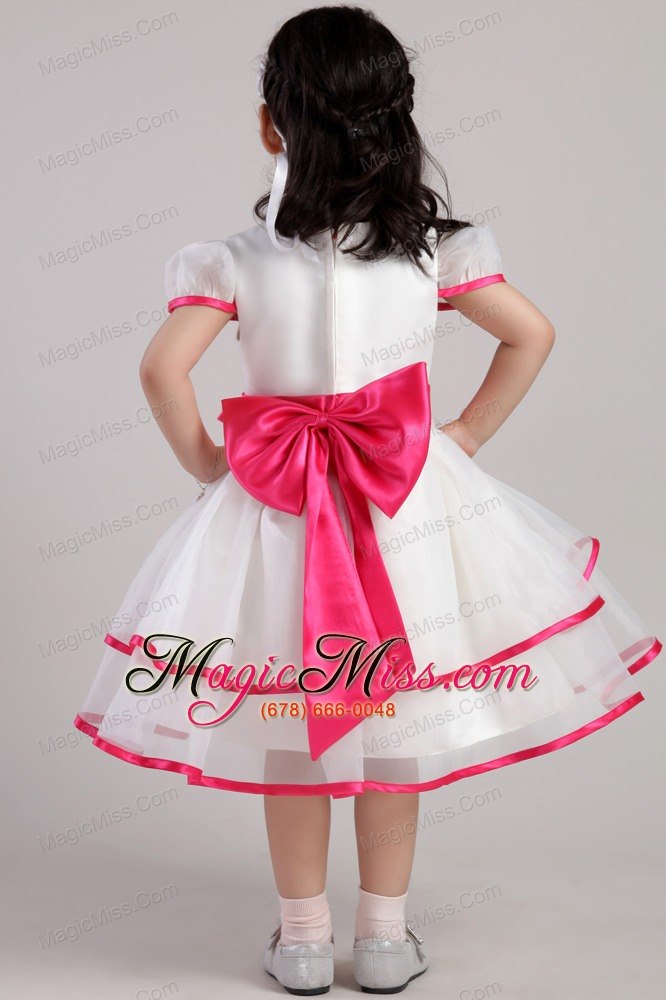 wholesale white princess scoop tea-length organza beading and bowknot little girl dress