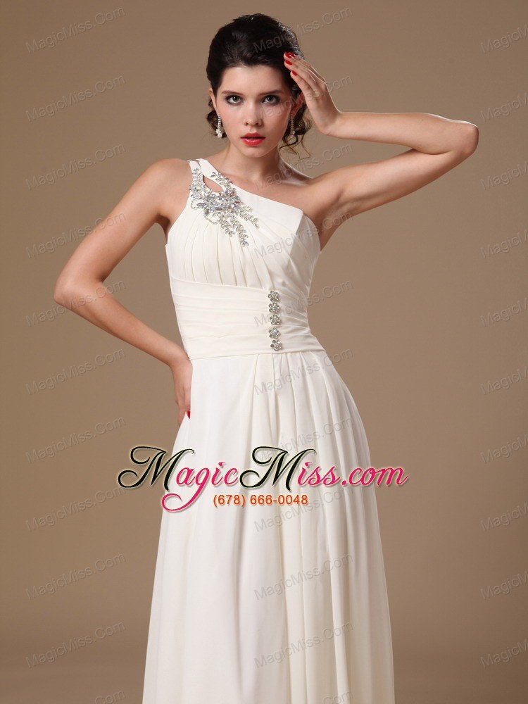 wholesale beaded decorate one shoulder white empire chiffon 2013 prom gowns in northport alabama