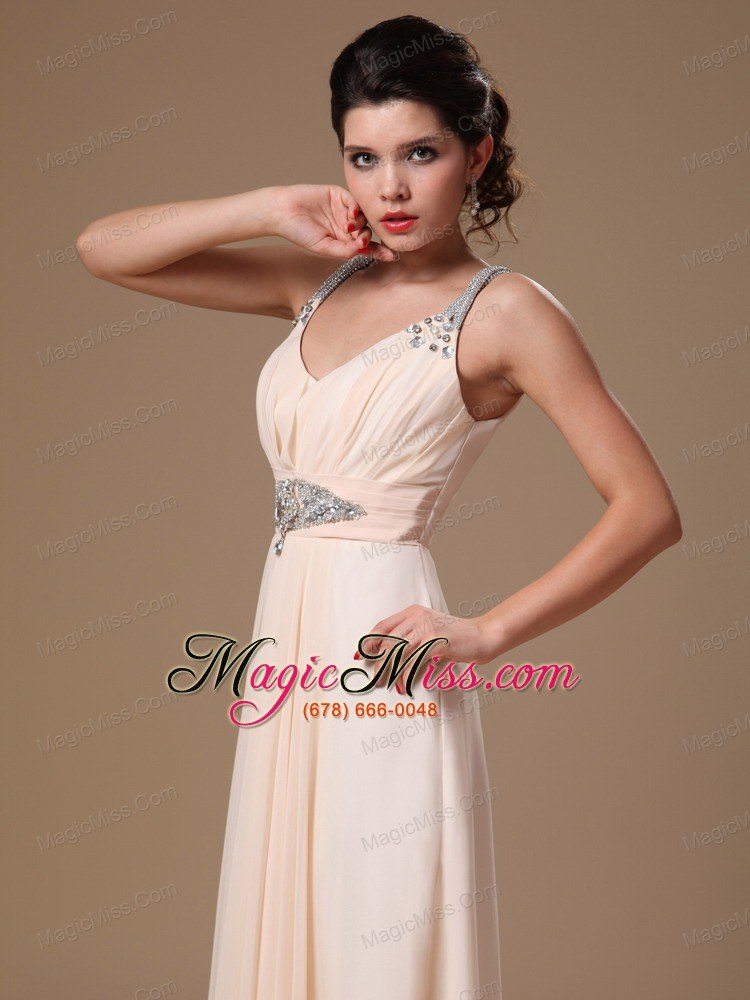 wholesale champagne chiffon v-neck empire beaded decorate shoulder custom made prom gowns in 2013