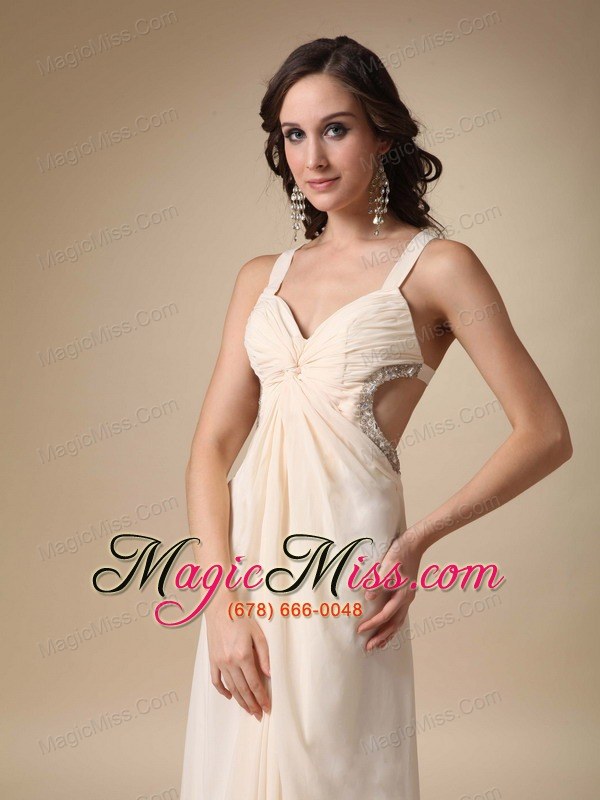 wholesale champagne empire straps floor-length chiffon beading and ruch prom / evening dress