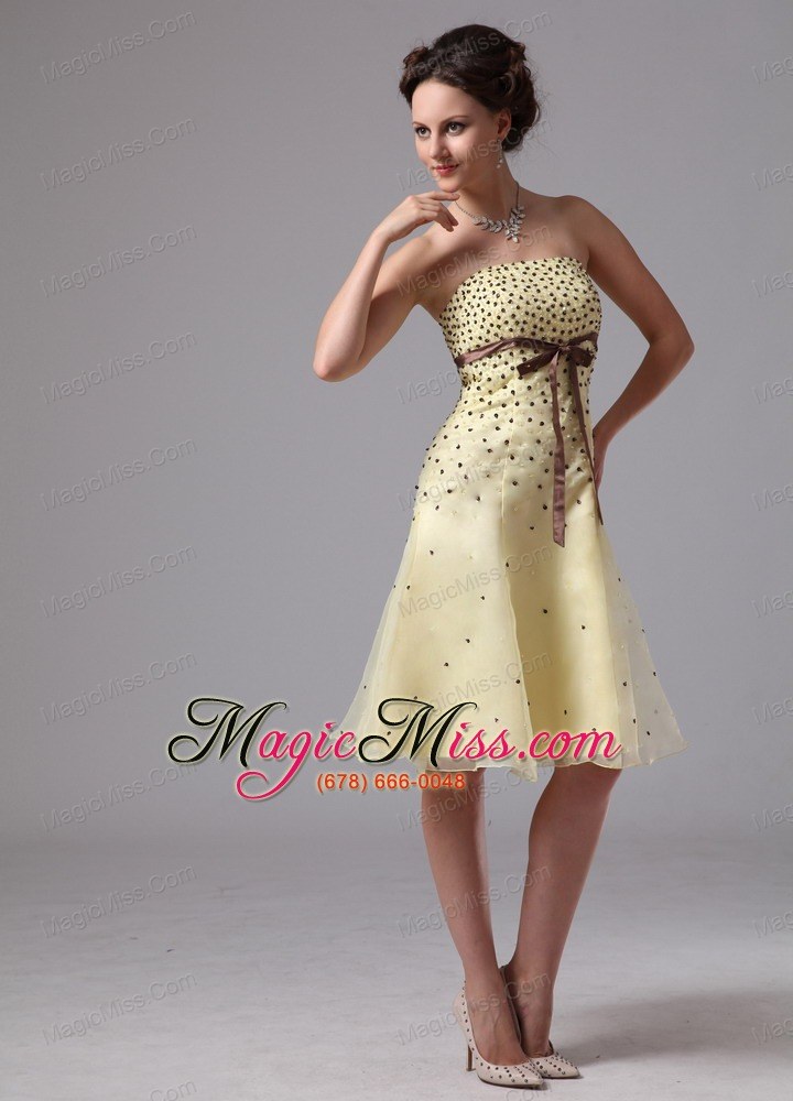 wholesale light yellow a-line sash knee-length prom dress for prom party in alpharetta georgia