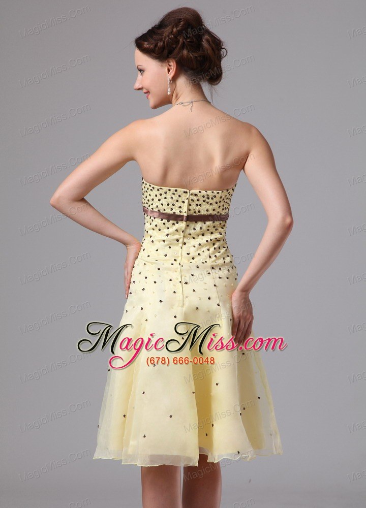 wholesale light yellow a-line sash knee-length prom dress for prom party in alpharetta georgia
