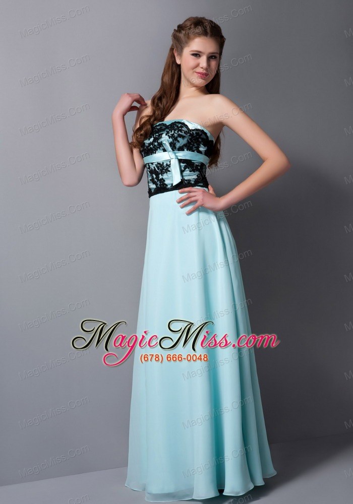 wholesale light blue column strapless floor-length chiffon lace prom dress