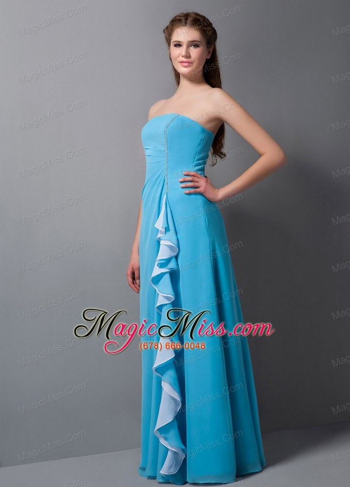 wholesale baby blue column strapless floor-length chiffon bridesmaid dress