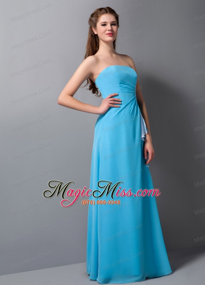 wholesale baby blue column strapless floor-length chiffon bridesmaid dress