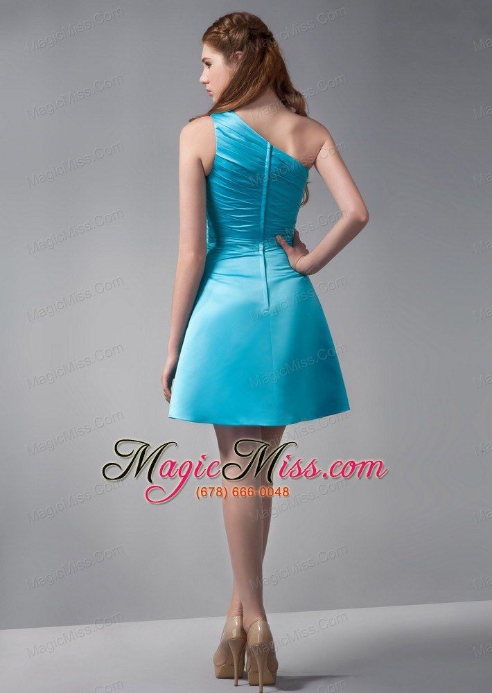 wholesale aqua blue a-line one shoulder mini-length taffeta ruch prom dress