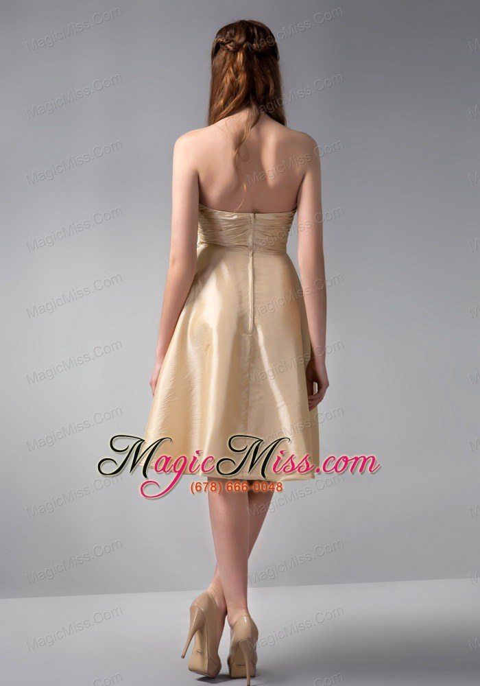 wholesale gold empire strapless knee-length elastic woven satin ruch prom dress