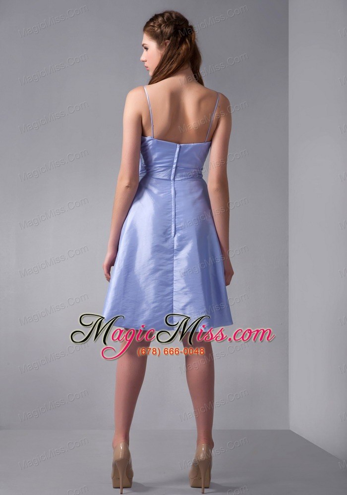 wholesale lilac column straps knee-length taffeta ruch bridesmaid dress