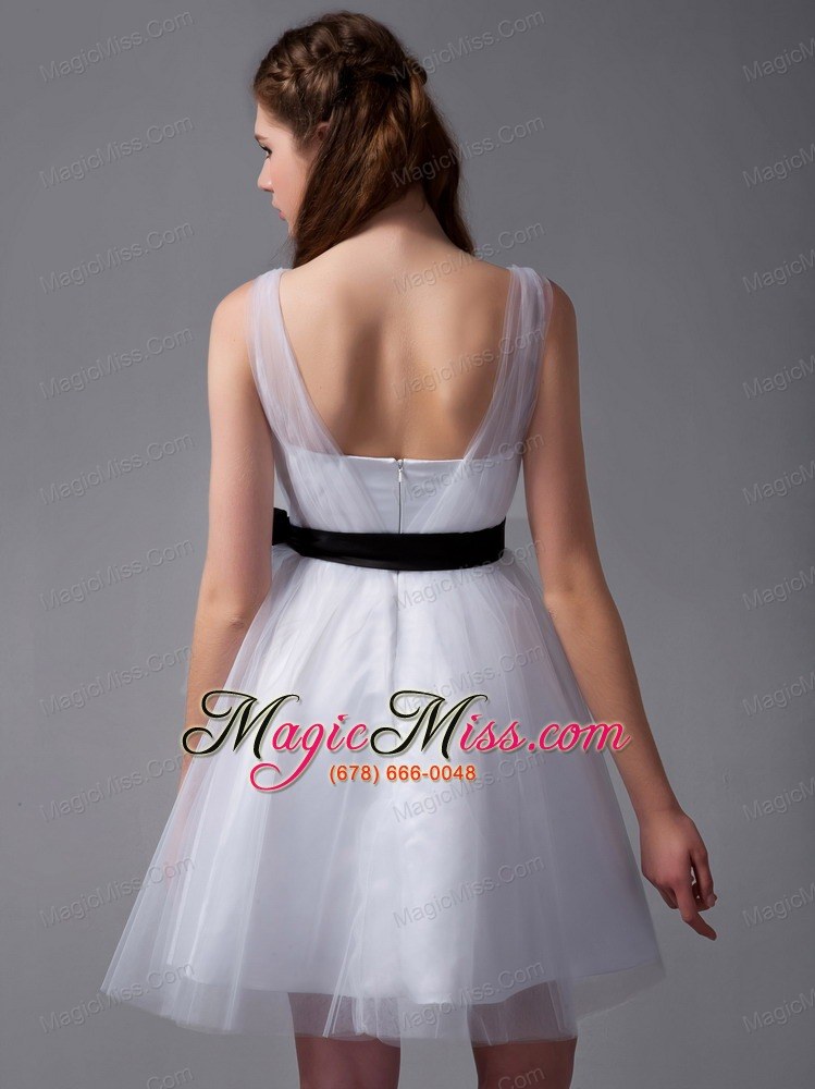 wholesale white a-line v-neck mini-length tulle and taffeta bow prom dress