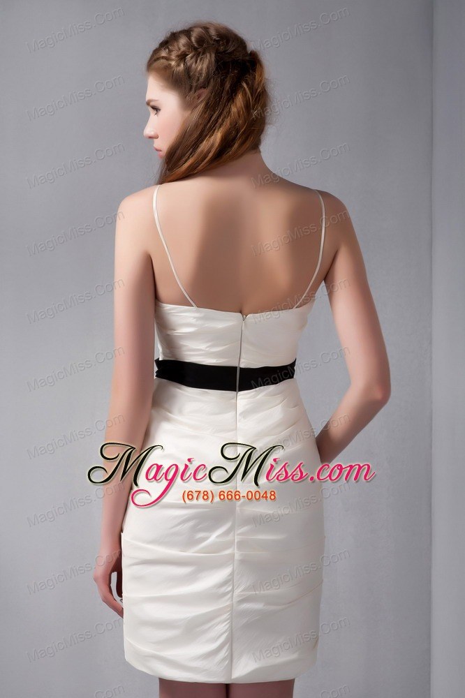 wholesale white column strapless mini-length taffeta ruch prom dress