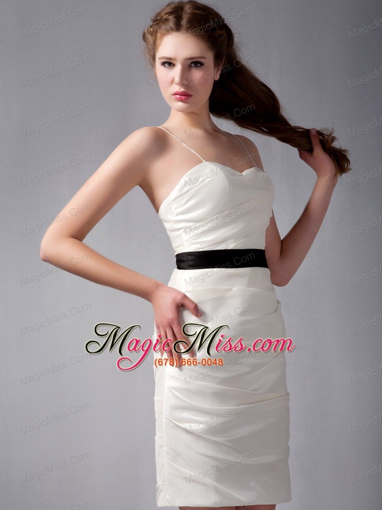 wholesale white column strapless mini-length taffeta ruch prom dress