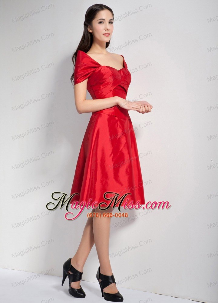 wholesale red a-line sweetheart knee-legnth taffeta bridesmaid dress