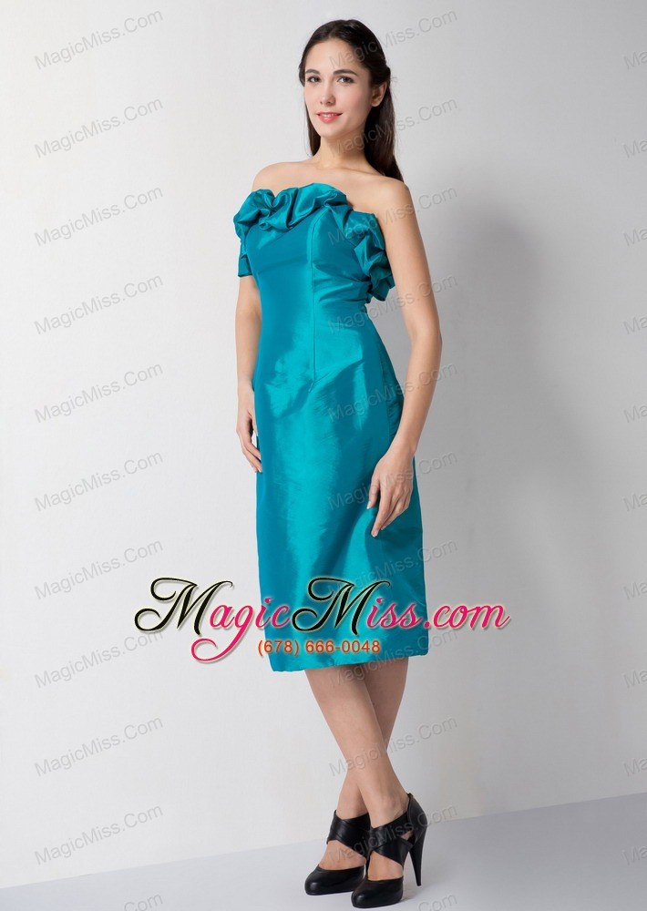 wholesale teal column strapless tea-length taffeta prom dress