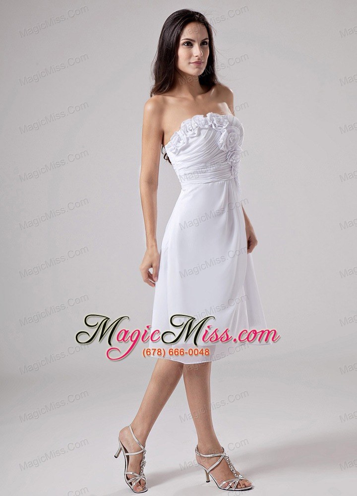 wholesale hand made flowers chiffon a-line strapless knee-length prom dress white