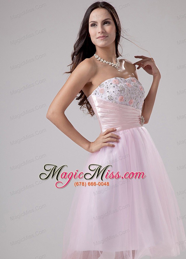 wholesale lace and beading strapless tulle tea-length a-line lace and beading prom dress pink