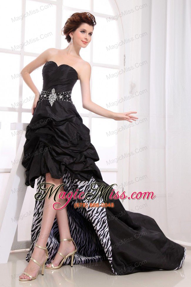wholesale black high-low prom dress with sweetheart beaded pick-ups for custom made