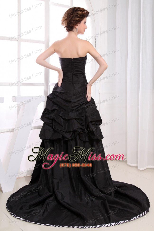 wholesale black high-low prom dress with sweetheart beaded pick-ups for custom made