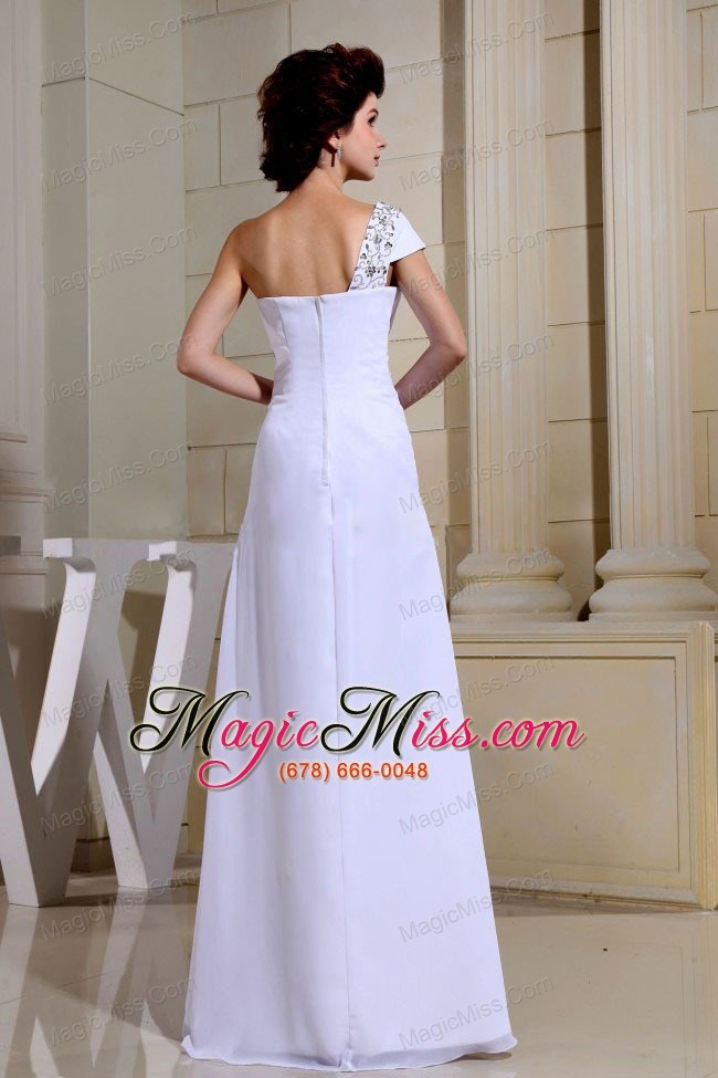 wholesale white beaded decorate one shoulder and bodice for custom made prom dress
