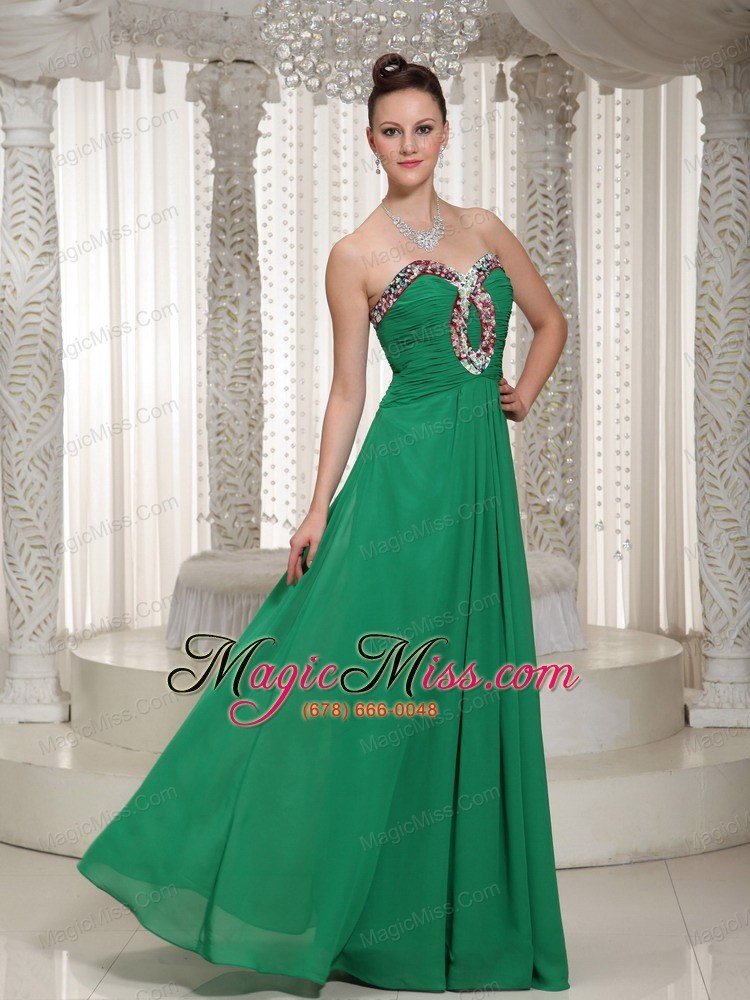 wholesale green sweetheart custom made chiffon prom dress with ruched beading bodice