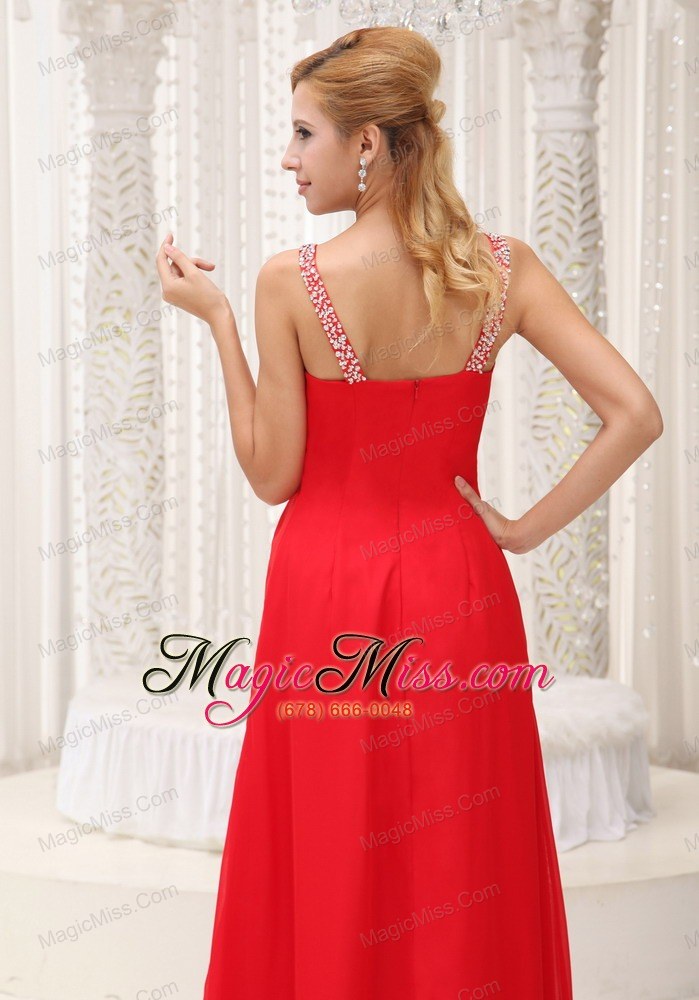 wholesale beaded decorate straps high slit prom / evening dress for 2013 chiffon floor-length
