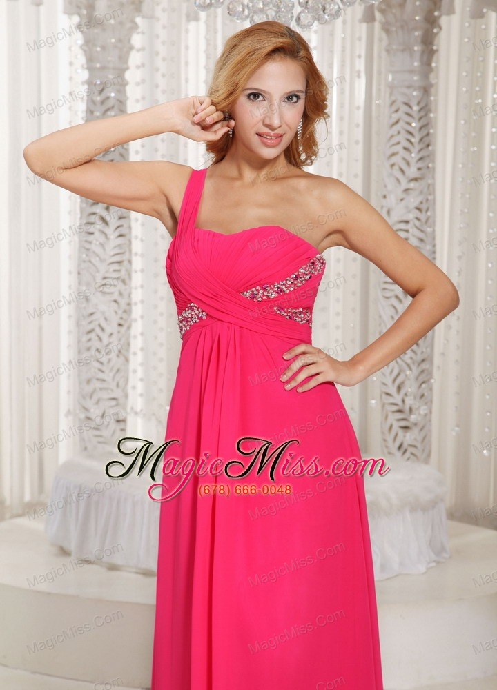 wholesale one shoulder ruched bodice customize prom dress with beading chiffon watteau train
