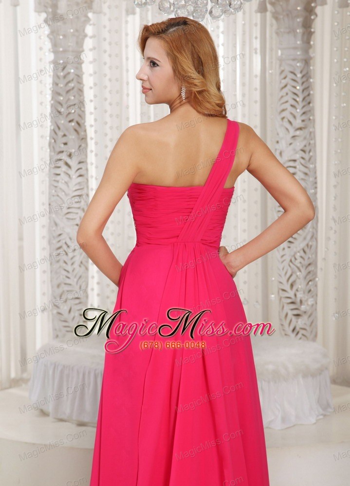 wholesale one shoulder ruched bodice customize prom dress with beading chiffon watteau train